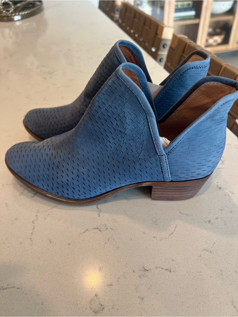 Lucky Brand Women’s Blue Perforated Side-Cut Ankle Bootie - 8/38 - Picture 6 of 11